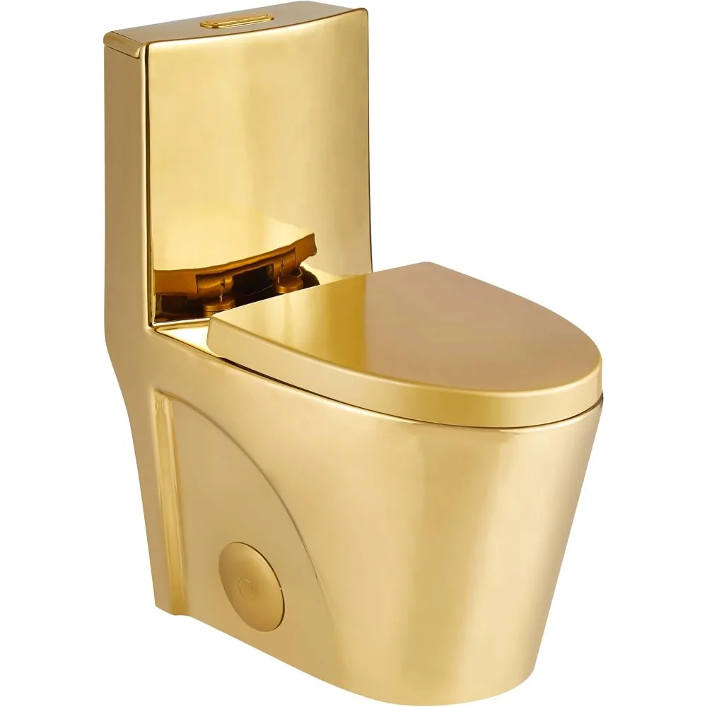 Dual-Flush Elongated One-Piece Toilet with High Efficiency Flush in Shiny Gold 2