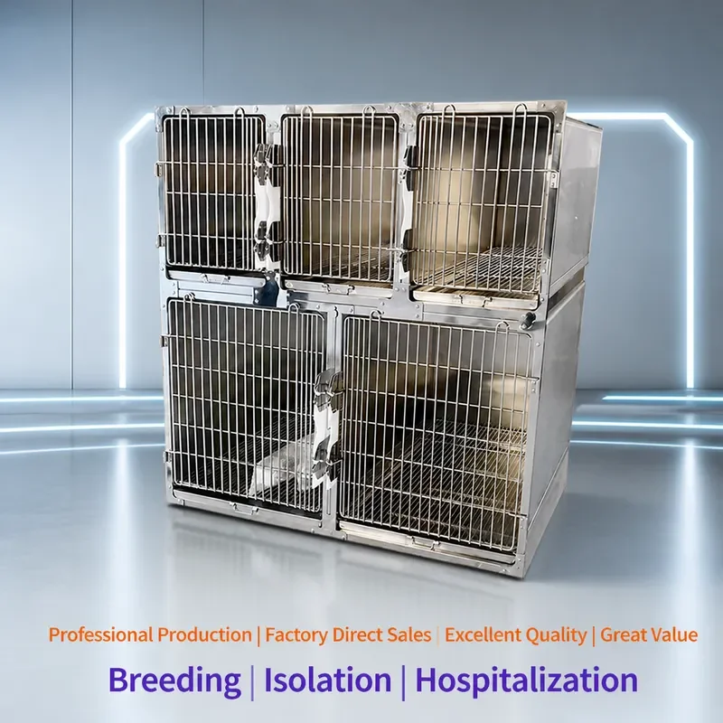 Stainless Steel Pet Dog Cat Cage Heavy Duty Animal Hospital Inpatient Kennel with Heating Lamp Oxygen Chamber for Veterinary