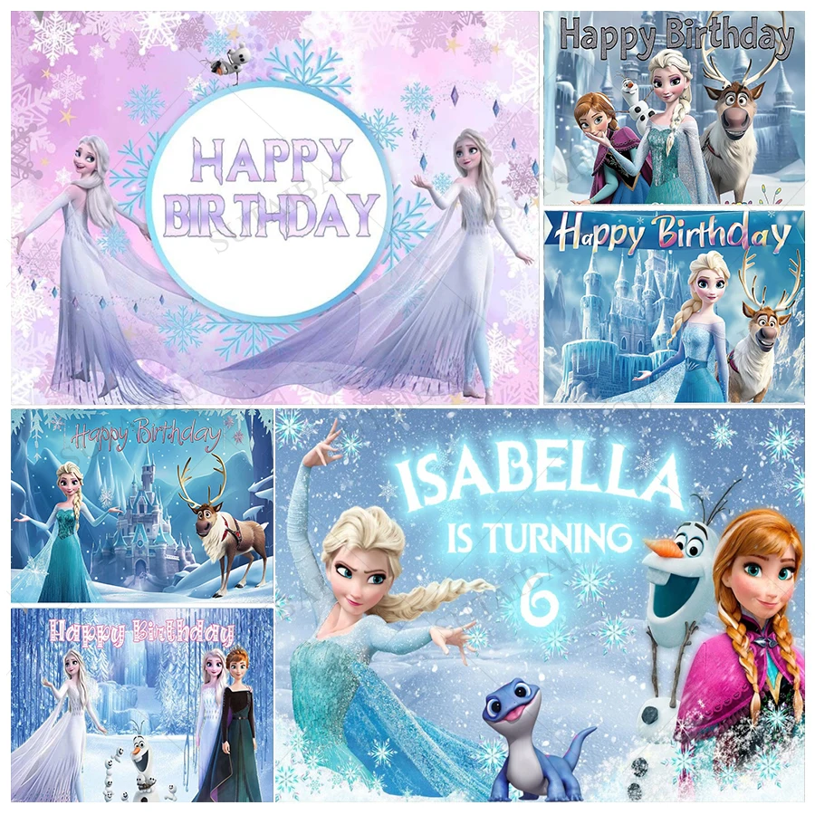 

Princess Elsa Backdrop for Birthday Party Snow Wonderland Background Banner for Girls 1st Birthday Birthday Backdrops for Kids