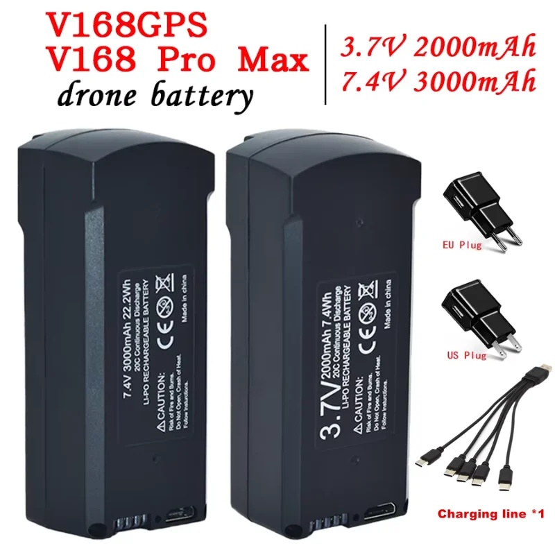 GPS V198 7.4V 3000mAh Battery RC Four Sided Aircraft V168 PRO MAX 3.7V 2000mAh Drone Backup Battery with Charging Accessories