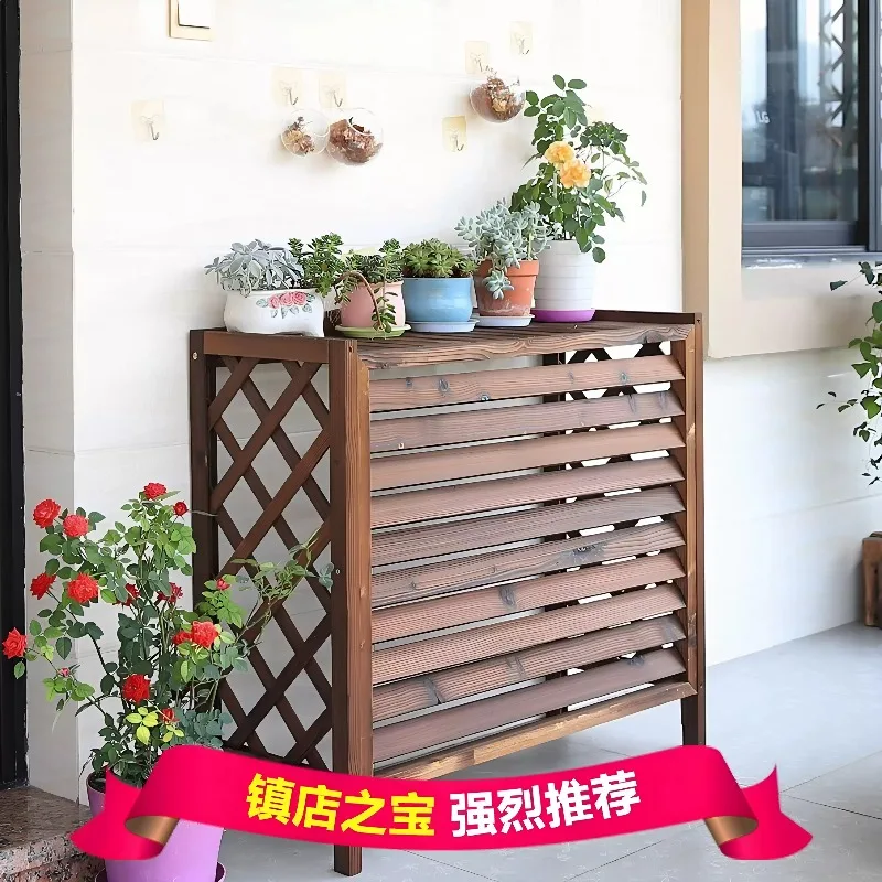 Outdoor Central AC Protective Cover, External Hood Grille Vent Blind Anti-Corrosion Wood Decoration
