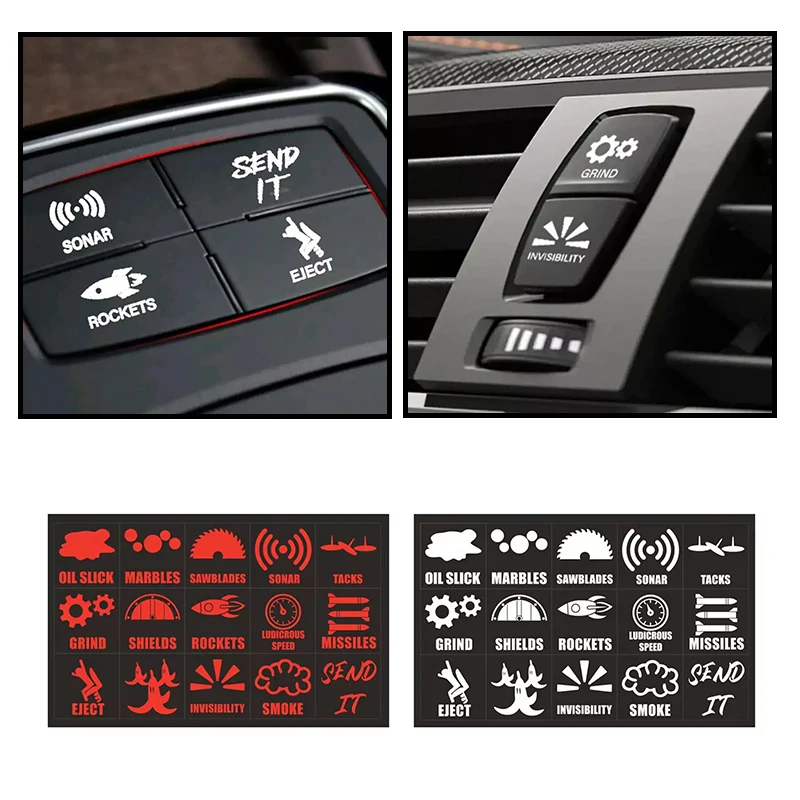 

PVC Car Switch Button Stickers Creative Dashboard Console Label Decals Self-Adhesive Car Interior Decorations White/Red Decor