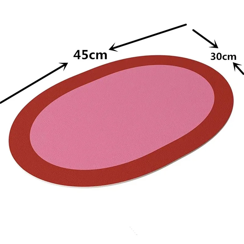 PU Placemats For Table Waterproof Non-Slip Insulation Leather Place Mats Set Style Christmas Coaster Cup Mat Elliptical Bicolor - Image 6