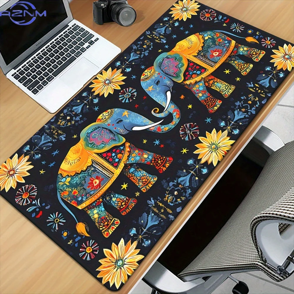 1pc Bohemian Elephant Mousepad - Vibrant Floral & Starry Design, Large Desk Mat for Office, PC, Laptop - Durable Rubber Anti-Sli