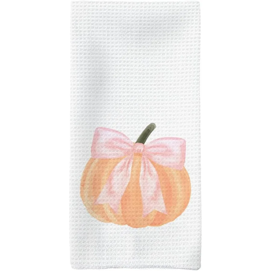 

Fall Kitchen Towels Pink Bowknot Decorative Fall Hand Towels Pumpkin Autumn Dish Towels Dishcloths Tea Towels for Kitchen Bathr