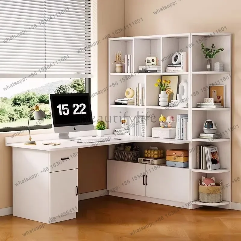 ld Computer Desk Bookshelf Integrated Shelves Drawers Large Laptop Home Bedroom Student Study Writing Desk  Office Table