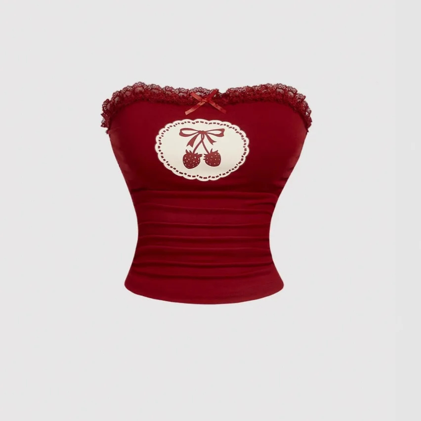 Retro Y2K Street Style Strapless Top Vest Sexy Sweet Spicy Pure Desire Trendy Retro Fashion for Women