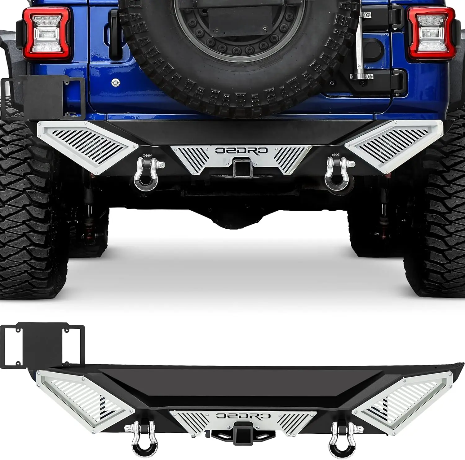 Rear Bumper Combo Compatible with 2018-2024 Jeep Wrangler JL & Unlimited JLU (2/4 Doors),Off Road Full Width with Hitch Re