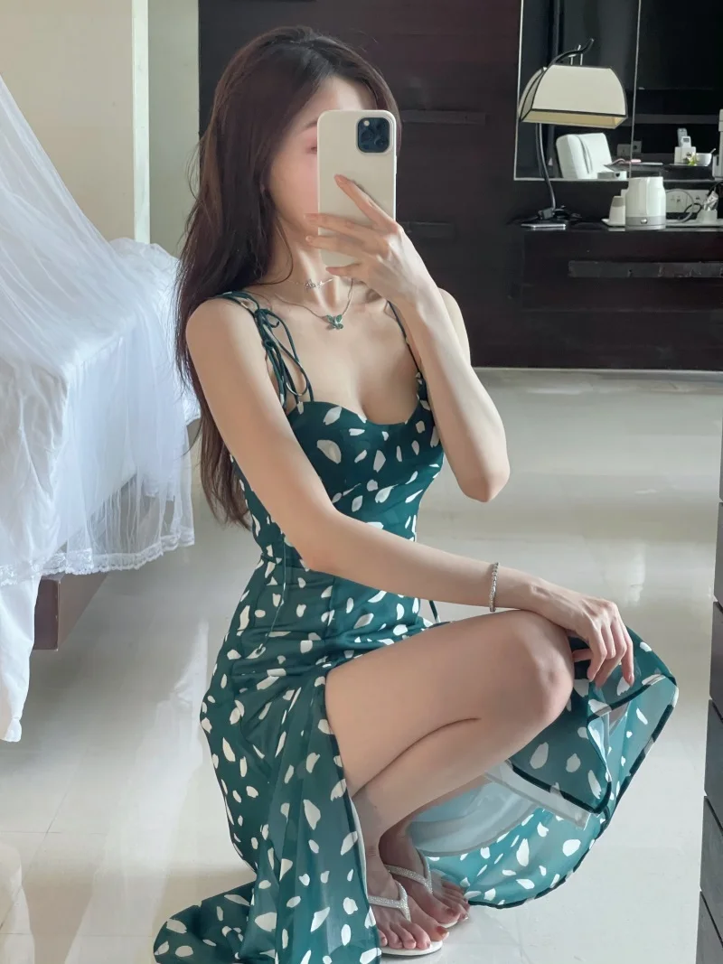 

Летняя женская юбка Peaco Een Long из шифона с цветочным принтом, на бретелях, с завышенной талией, А-силуэт, новинка 2023 года