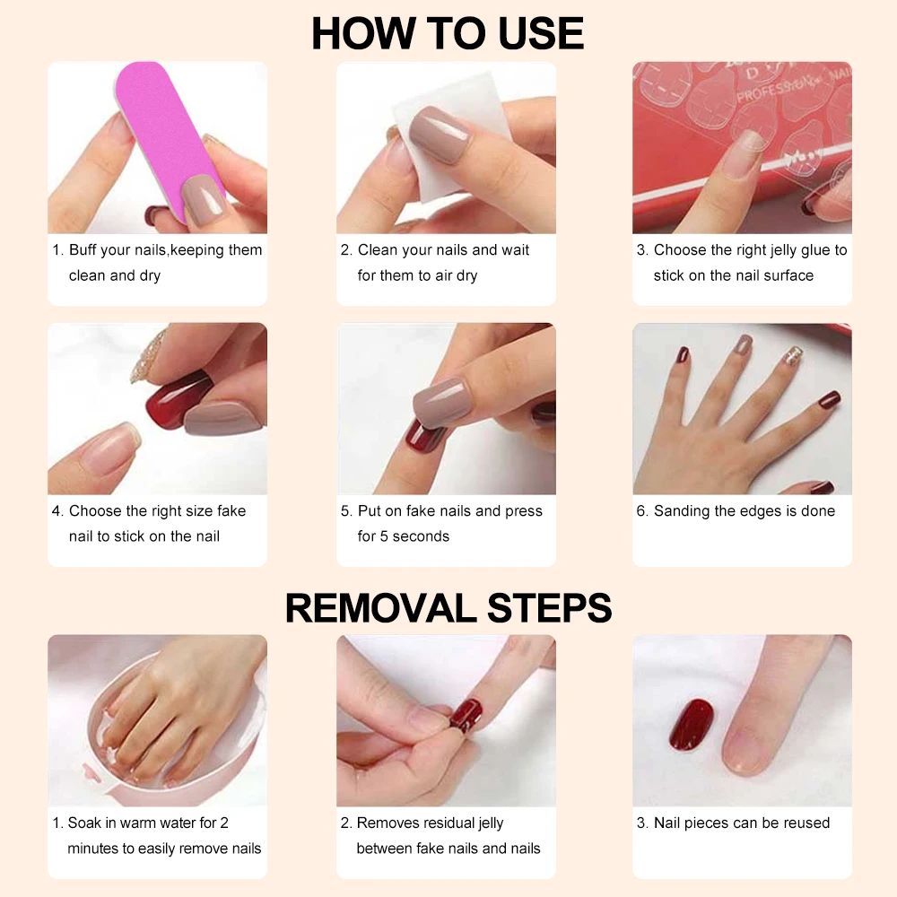 10pcs/Set False Nails Full Cover With Rhinestones Tips Fake Nails Decoration Art Wearing Nail Manicure DIY Press On Nails Plates view 6