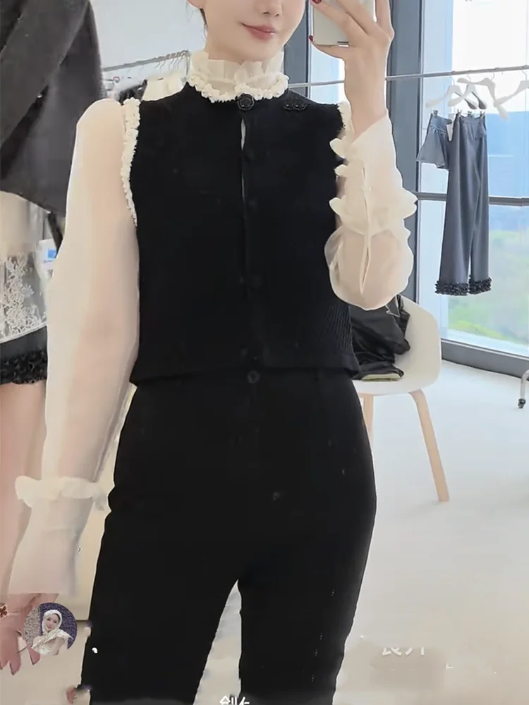Ele Bla White Knitted Svel Women's Jaet Cardigan Series Beaded Flower Design High End European Sle Faion