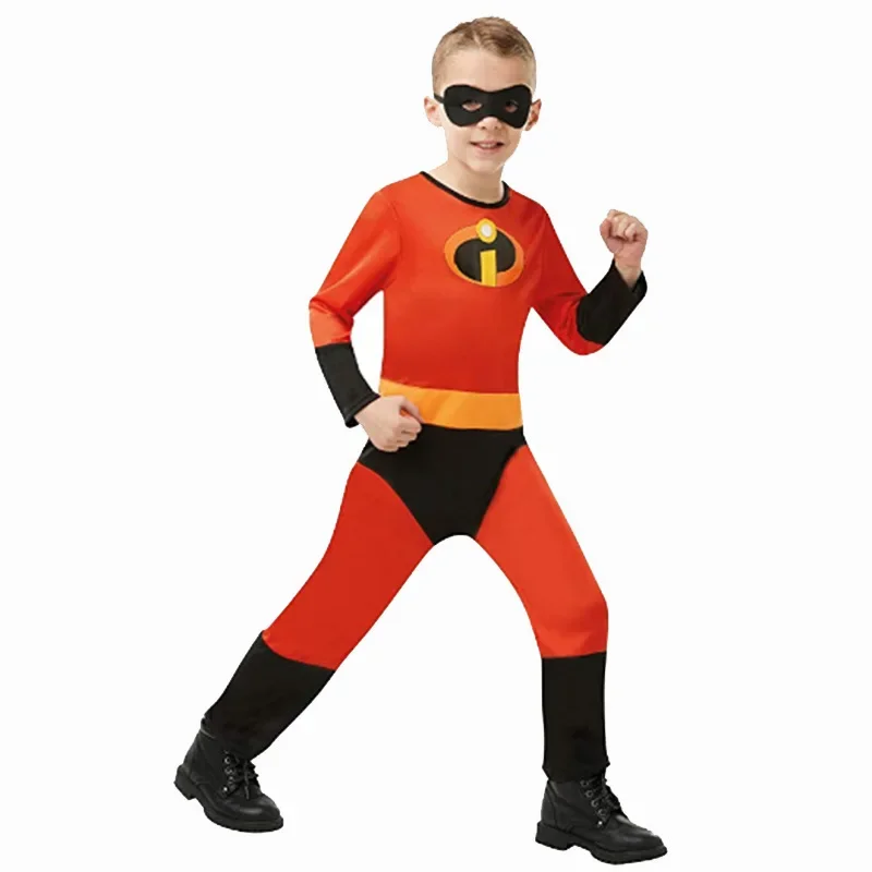 Kinder Die Unglaublichen Cosplay-Kostüm Anime Die Unglaublichen Roter Jumpsuit Bodysuit Maske Komplettset Halloween-Kostüme für Jungen und Mädchen – Detail 12