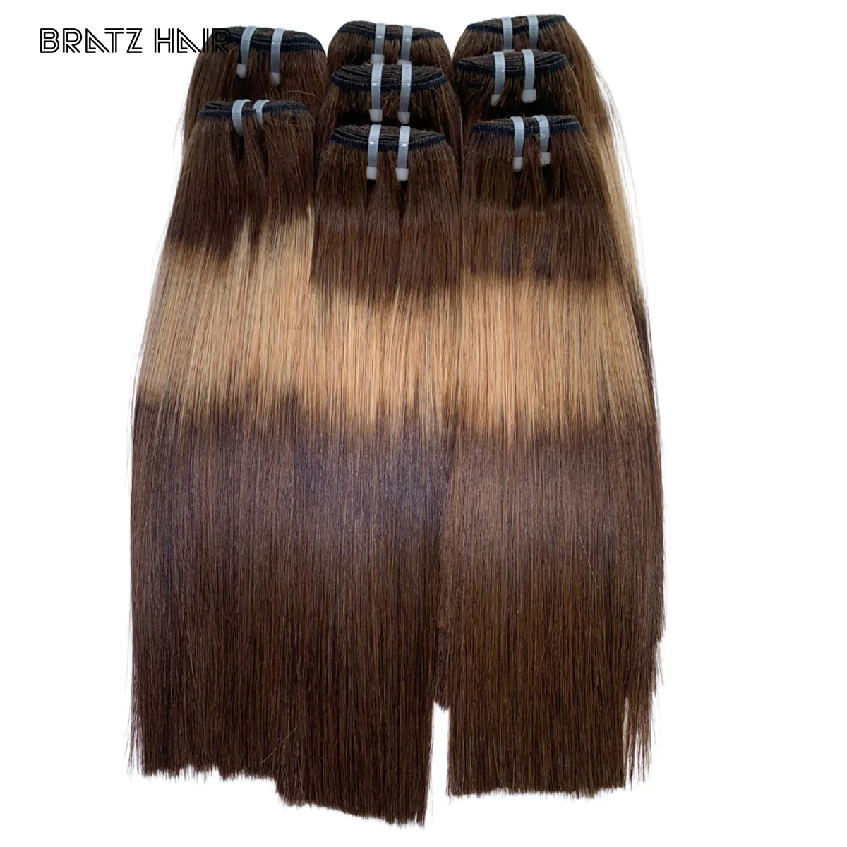 3T Bone Straight Ombre Коричневый Блондин Цвет Супер Двойной Вытянутый Длительный срок службы Пучки Наращивание Волос 13x4 Фронтальная Застежка 4x4