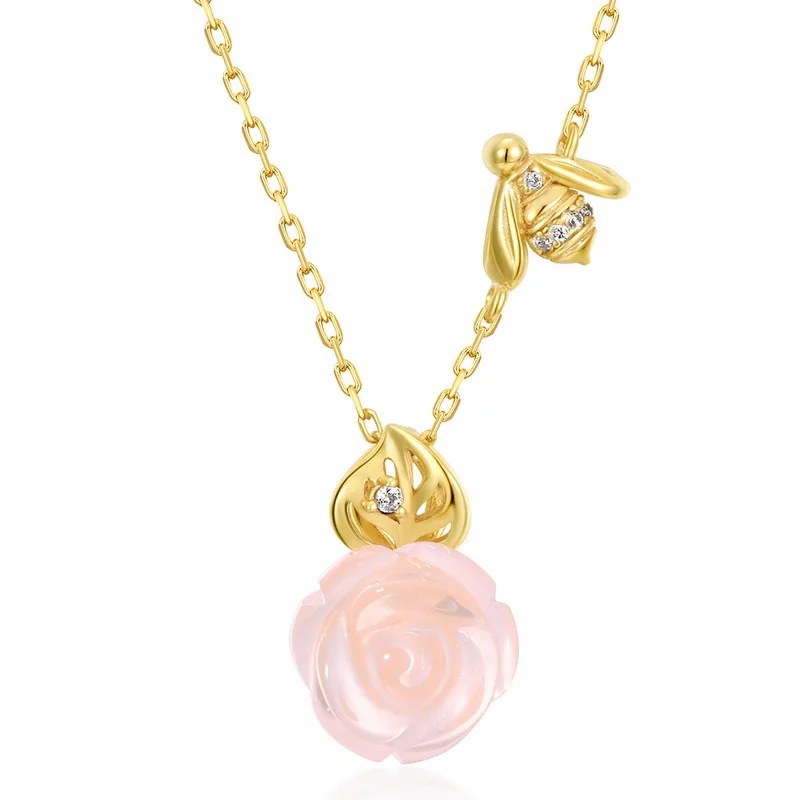 

Sweet Rose Little Bee Necklace 18K Gold PT950 Platinum Silver Plated 7-layer Gold Necklace with Niche Design Accessories