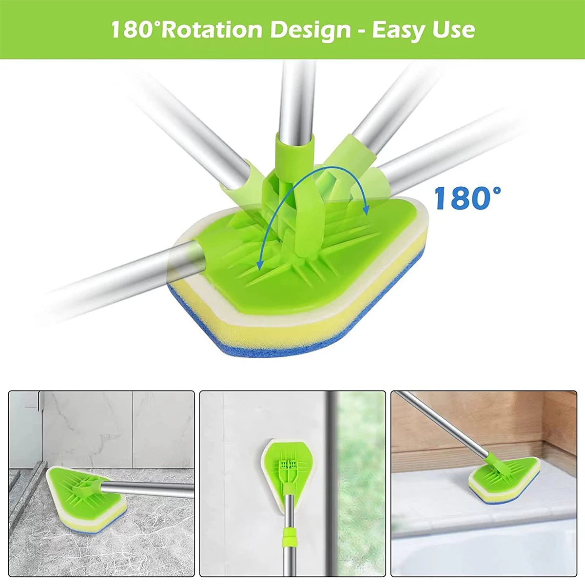 Scrub Cleaning Brush 3in1 Shower Cleaning Brush Tub Tile Scrubber Brush Extendable 180° Rotatable Bathroom Triangle Cleaning Mop