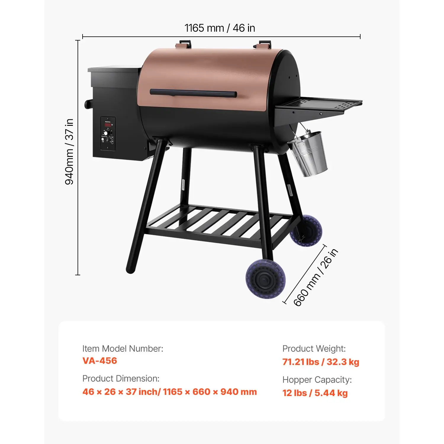 Wood Pellet Grill Smoker, 8 in 1 BBQ Grills for Outdoor Cooking, 456 Square Inches Cook Area Electric Grill and Smoker, with Digital Controller, Meat Probe, 500 F Max Temperature, Black