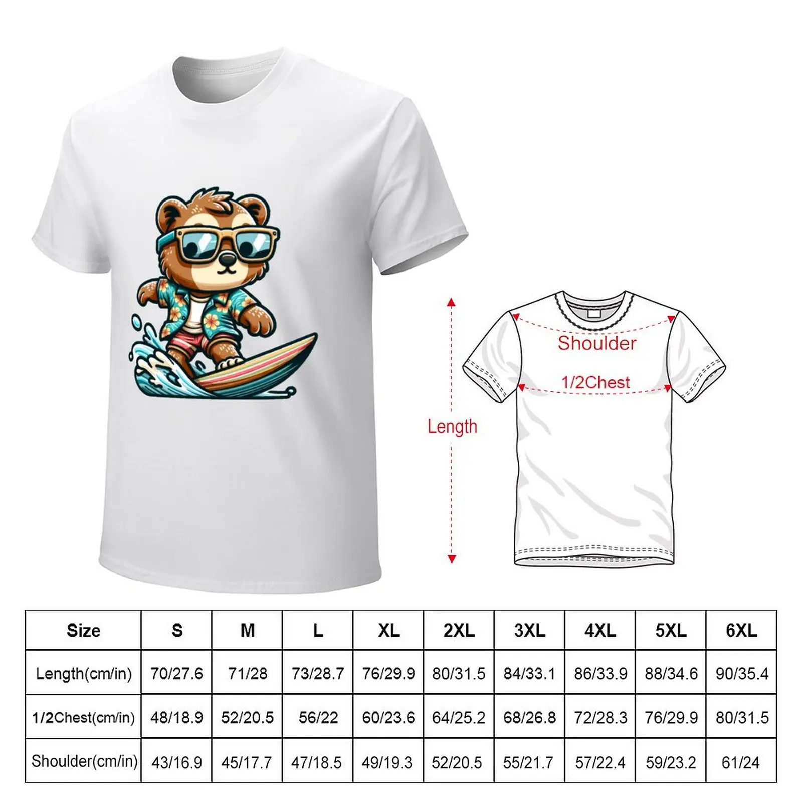 Stylish Bear Surfer Cartoon on Wave T-shirt graphics anime cute clothes quick-drying men workout shirt