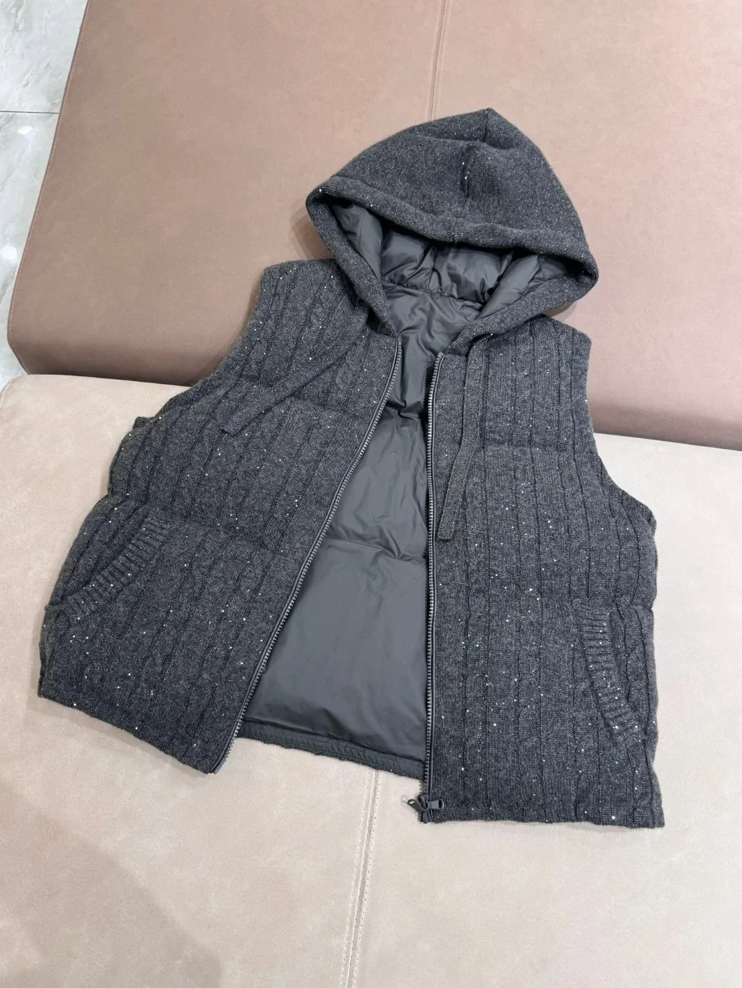 Goose Down Coat for Women 2024 New Autumn Winter Cashmere Drawstring Casual Hooded Sleeveless Vest