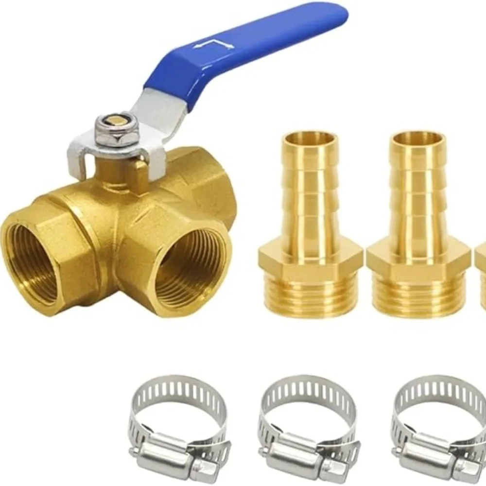 

4/6/8/10/12/14/16mm Hose Barb OD Brass L-Port 3 Way Ball Valve Connector Adapter for Water Oil Air Gas