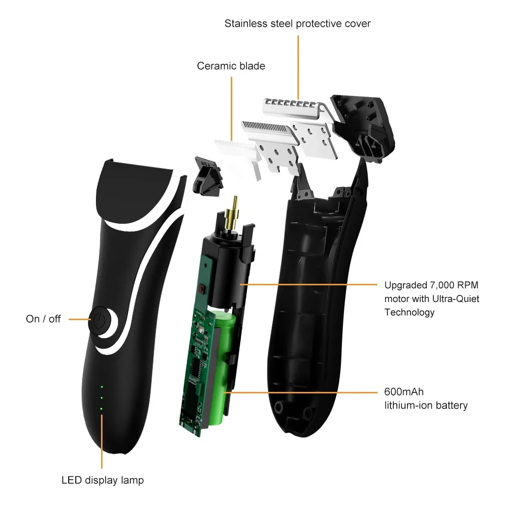 Electric Body Trimmer and Shaver for Men Groin Hair Trimmer Beard Trimmer with LED Indicator IPX5 Men Pubic Hair Shaver