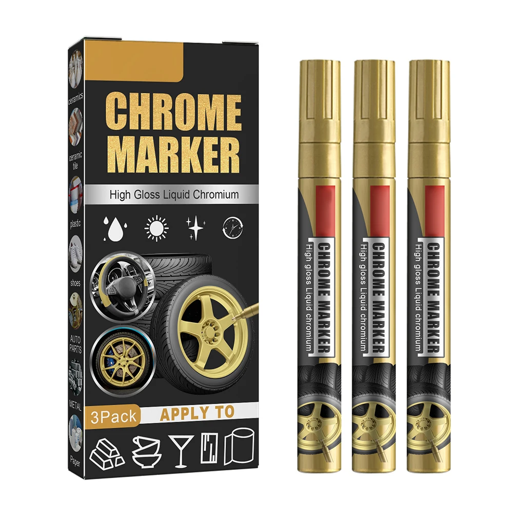 3Pcs Chrome Marker Pen Car Repair Paint Scratch Remover Paint Pen High Gloss Liquid Chromium Marker Chrome Marker Pen view 2