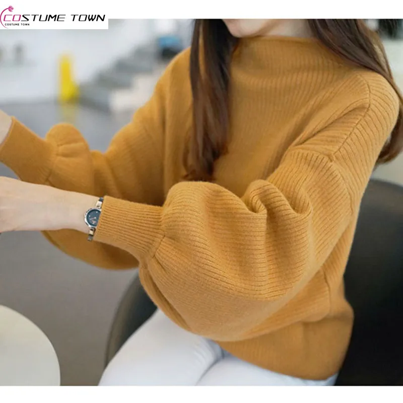 

Half High Collar Short Knit Shirt for Women's Spring and Autumn 2023 New Loose Fitting Westernized Lantern Sleeve Fashion Top