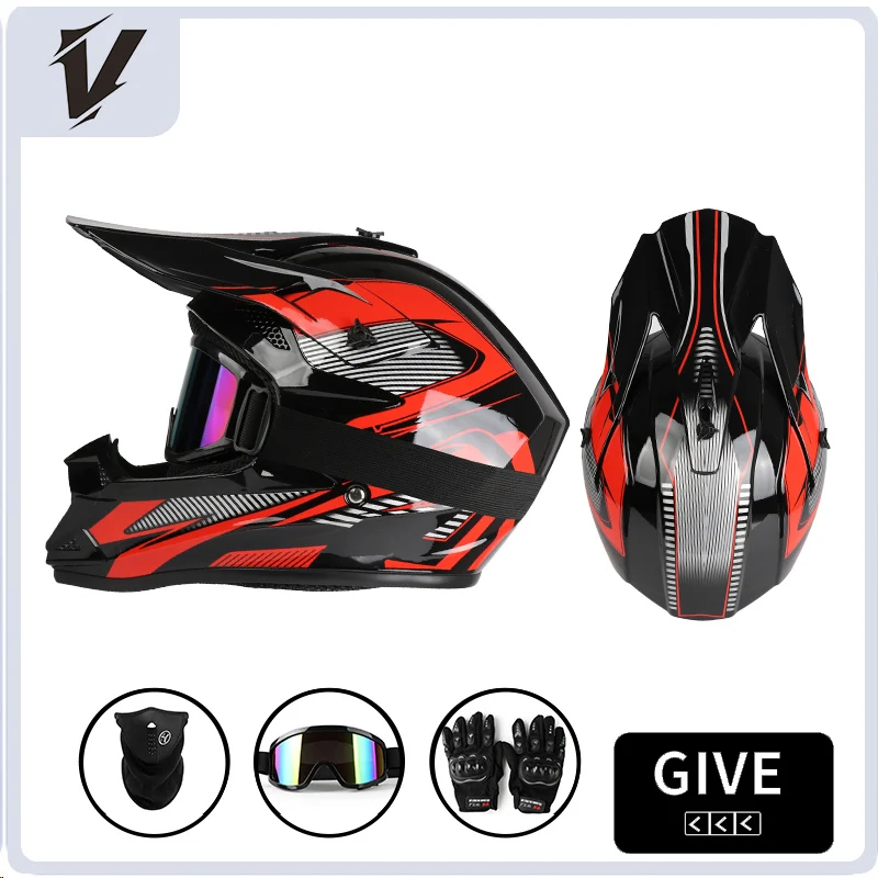 Motorradhelm - Offroad-Helm für Motorrad, Motocross, Rennen, Downhill AM DH, Universeller Helm für Kinder und Erwachsene mit 3-teiligem Geschenkset