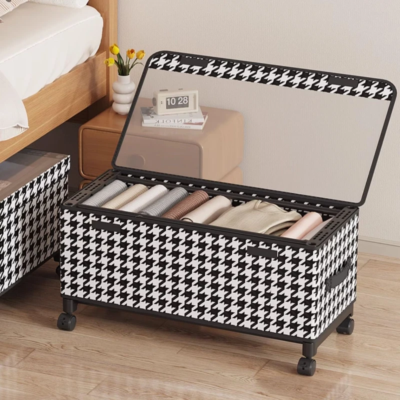 Underbed Storage Box with Silent Wheels Clear Plastic Clothes/Pants Organizer for Dormitory Dustproof Slim Design Wardrobe