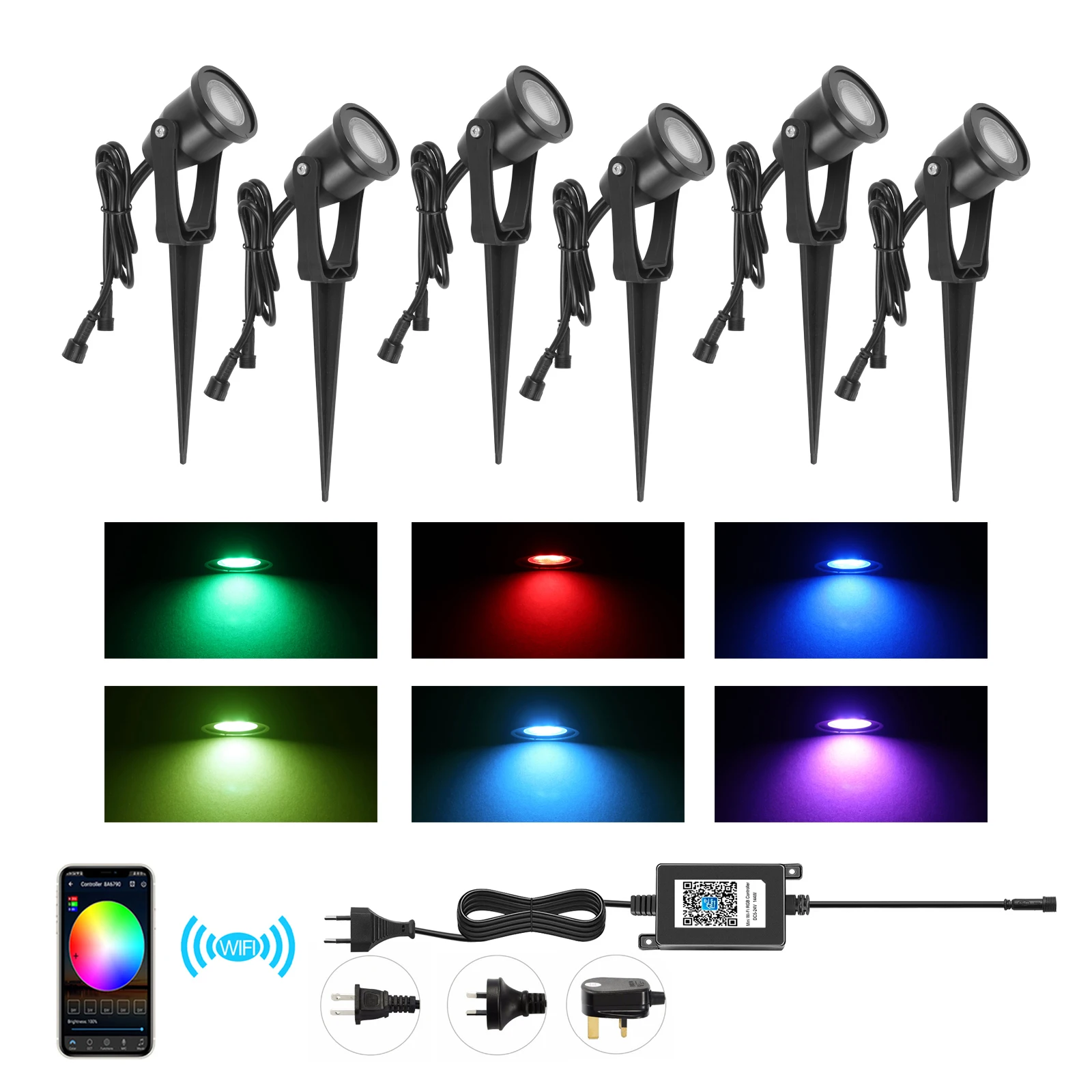 6Pack RGB DC12V LED WIFI Garden Lights Landscape Lighting Pathway Lawn Yard Driverway WIFI Lamps Mobile Phone Control