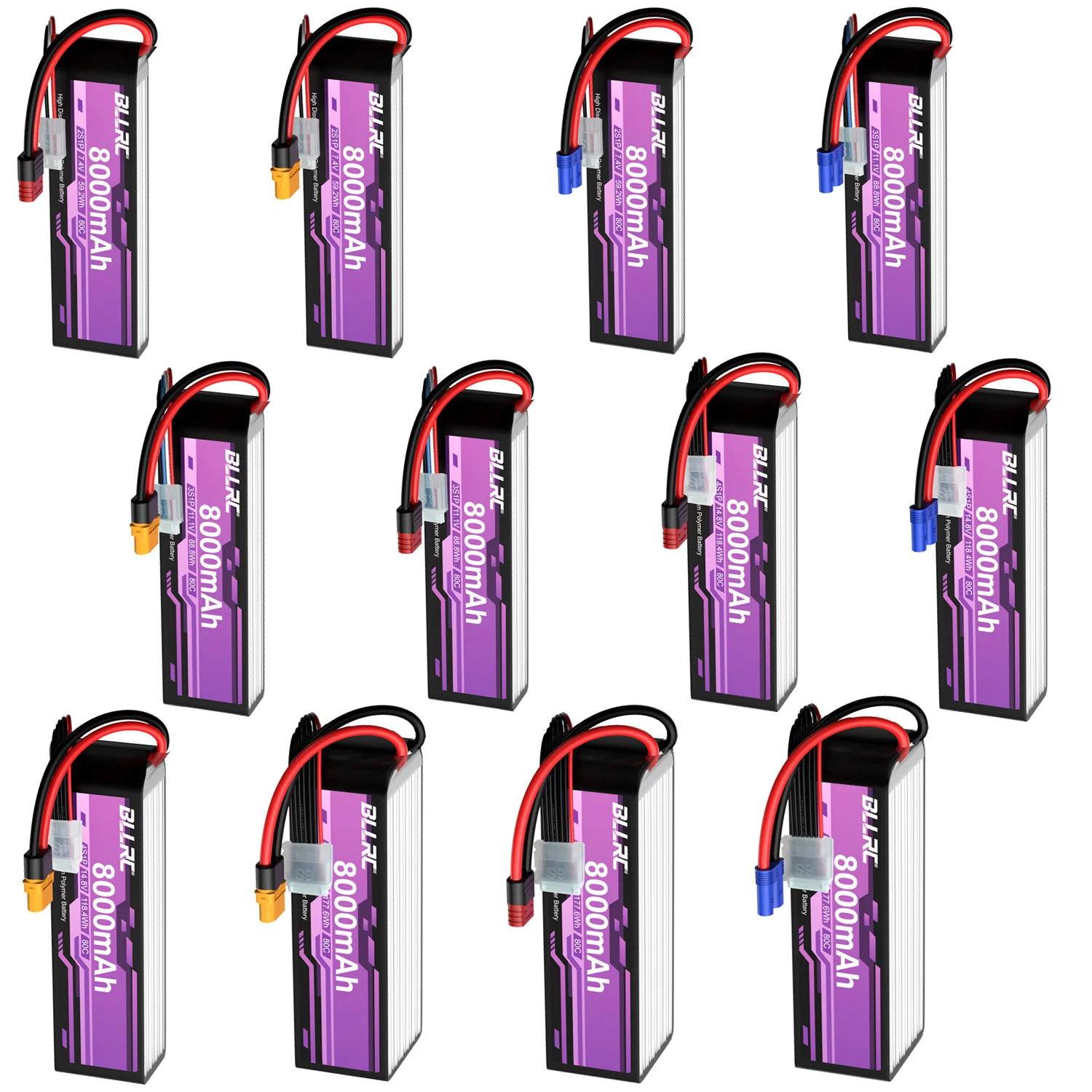 BLLRC 7.4V/11.1V /14.8V/22.2V 8000mAh Lipo Battery 2S/3S/4S/6S 80C With T/XT60/EC5 Plug For RC Car,Off-Road Vehicle,RC Drone