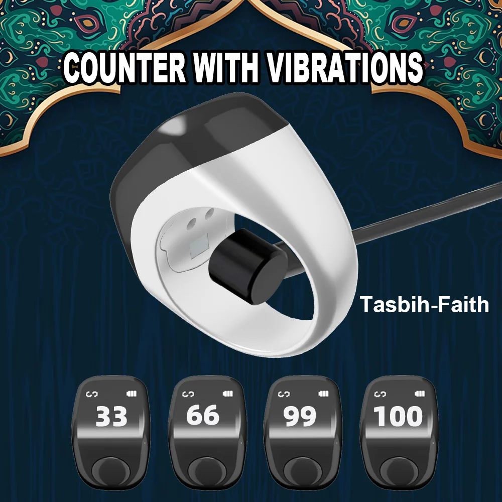 New Smart Tasbih Tally Digital Counter for Muslims Tasbeeh Zikr Ring 5 Prayer Time Vibration Reminder Waterproof