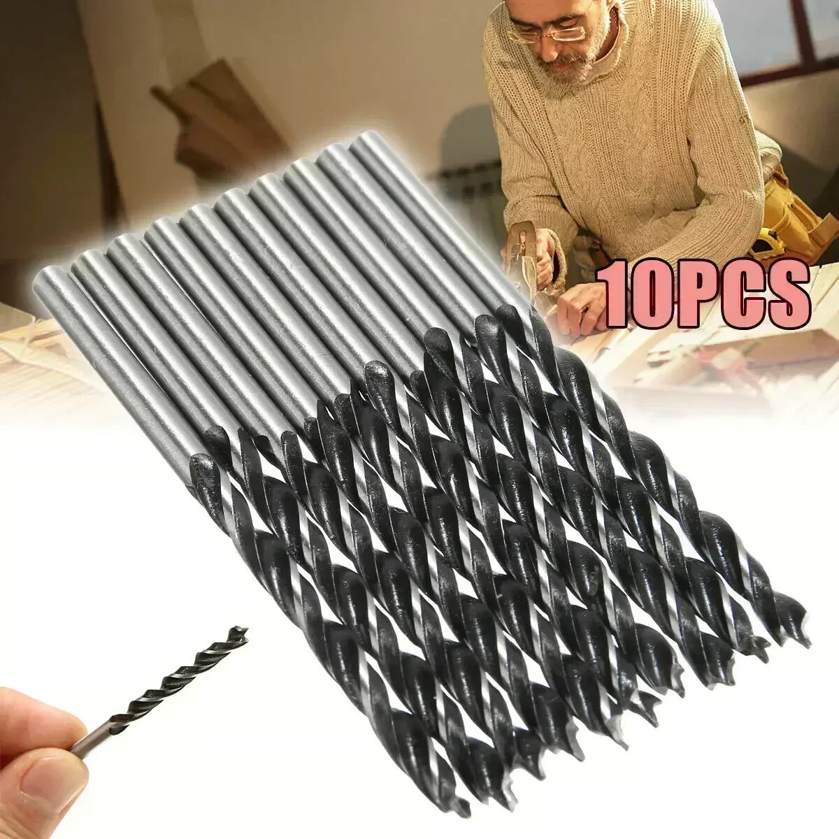Kit de brocas en espiral para carpintería, taladros para madera de 5mm/4mm/3mm de diámetro con punta central, juego de brocas para madera, piezas de herramientas eléctricas, 10 Uds.