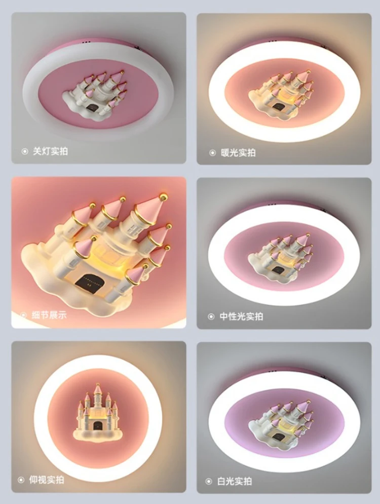 Kids Room Ceiling Light Girl Bedroom Light Creative Cartoon Pink Girl Heart Castle Crown Light Girl Princess Room Light