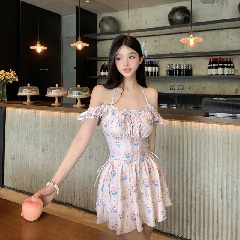 

2026 New Thai Retro Floral Print Modest Skirted Two Piece One-Piece Sweet Cute Girly Women's Swimsuit