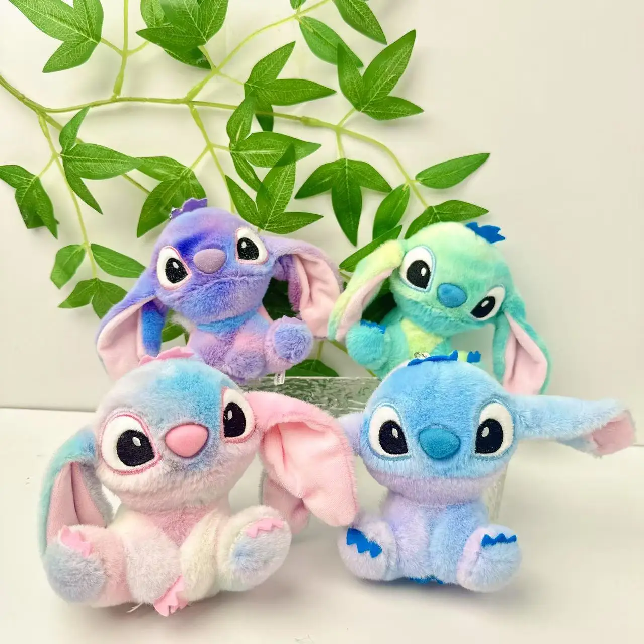 Disney Stitch – jouet en peluche avec nœud mignon de 12cm, ornement pour sac à dos, cadeau d'anniversaire pour Couple, Halloween, noël, décoration de voiture pour salle