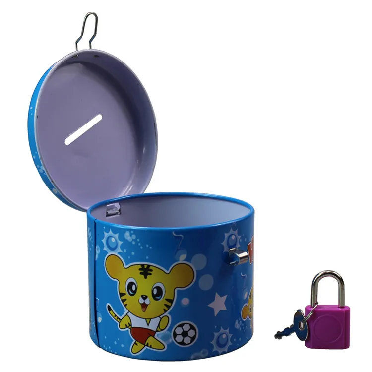 Clássico nostálgico Tin Money Box for Kids, Round Coin Bank, Desenhos animados, tigre, coelho, sereia, gestão de dinheiro Brinquedos, Criativos, Infância