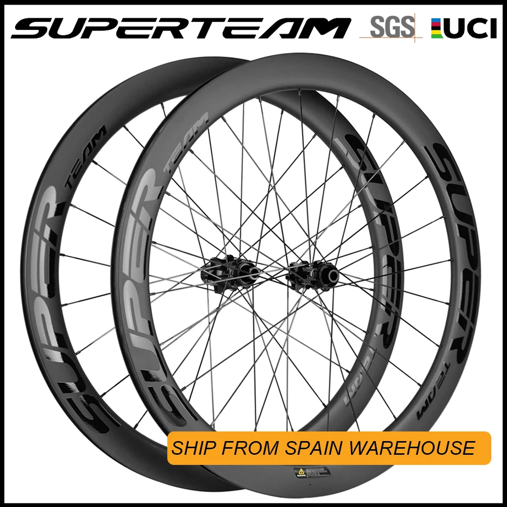 Ruote per Bici da Strada SUPERTEAM 700C in Carbonio con Freno a Disco, Set Ruote da Corsa UCI, Spedizione Rapida dal Magazzino in Spagna