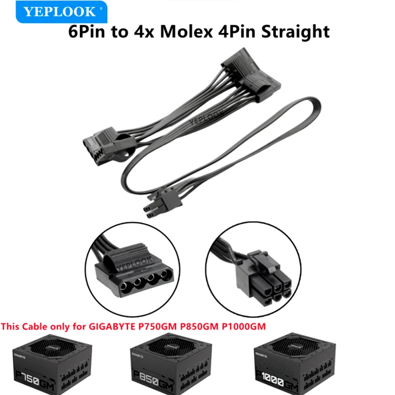 6Pin zu 4 x Molex 4Pin Fan Controller Netzteil Kabel Für GIGABYTE P750GM 750W P850GM 850W P1000GM 1000W Gold Vollständig Modulare