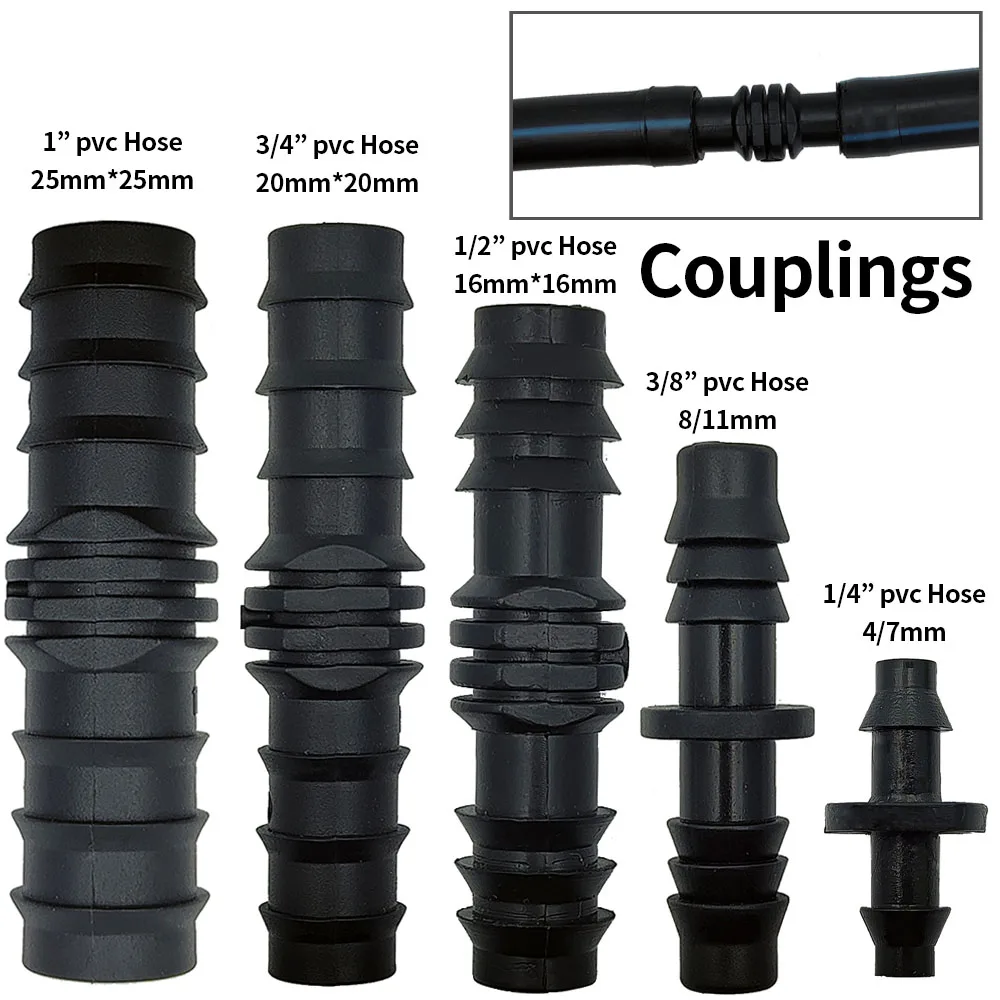 WUJIE-Água Jardim Farpado Acoplamento Conector, Adaptador Reto, Micro Drip Irrigação Fitting, DN16, DN20, DN25, 1/4 \'\', 3/8\'\', 3/4 \'\', 1\'\'