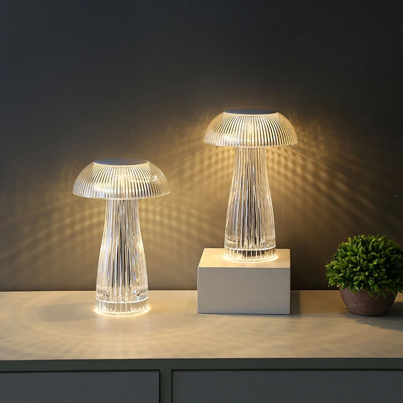 LED Jellyfish Night Lamp Button Battery Mushroom Table Lamps Living Room Bedroom Bedside Desktop Decor Atmosphere Night Light