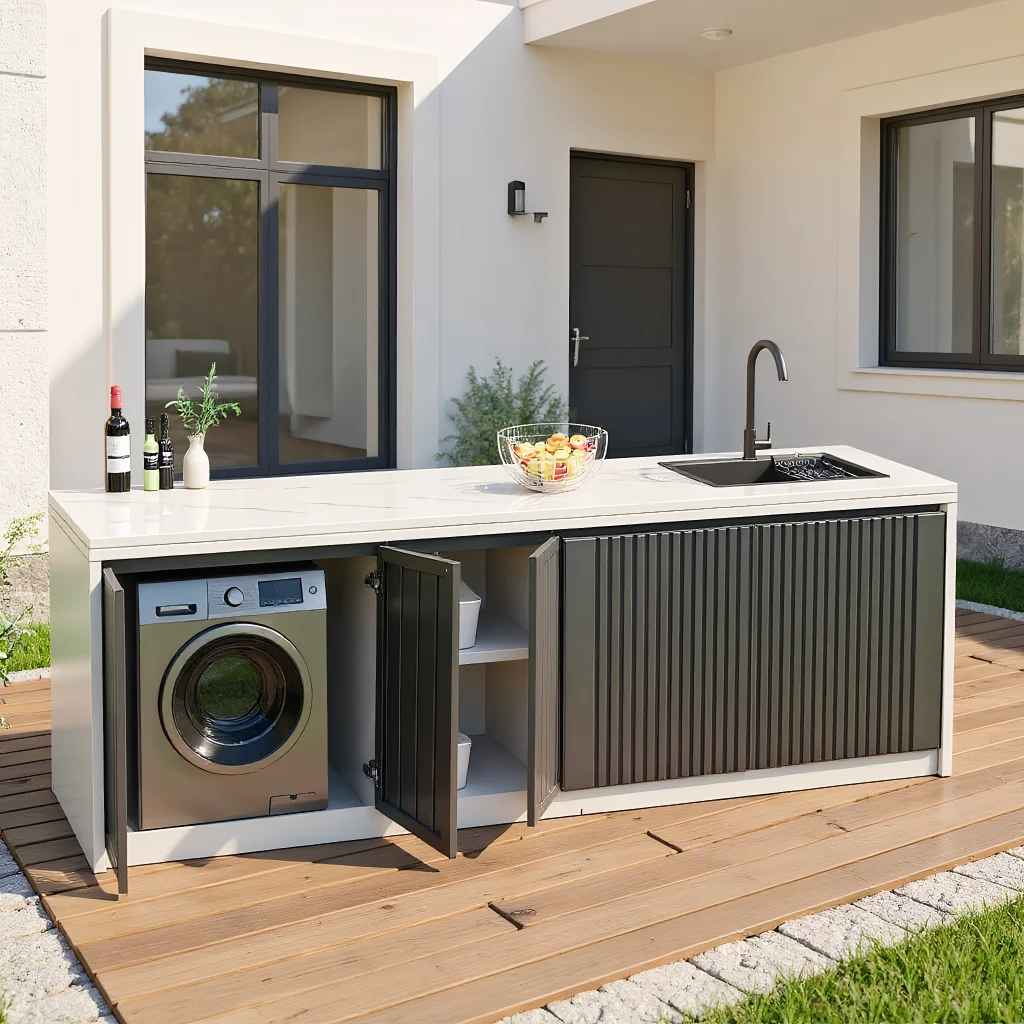 Outdoor patio washing machine cabinet control panel villa outdoor garden rock slab honeycomb aluminum washbasin sink cabinet.