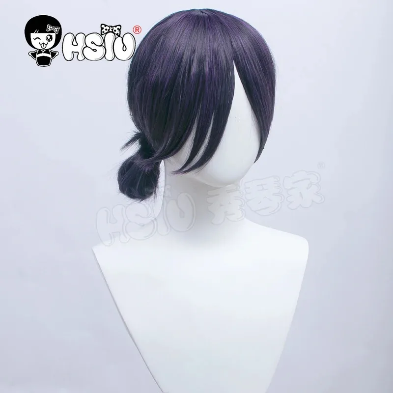 Peluca de cosplay Reze Anime motosierra hombre Cosplay HSIU pelo corto negro y morado + gorro de peluca gratis