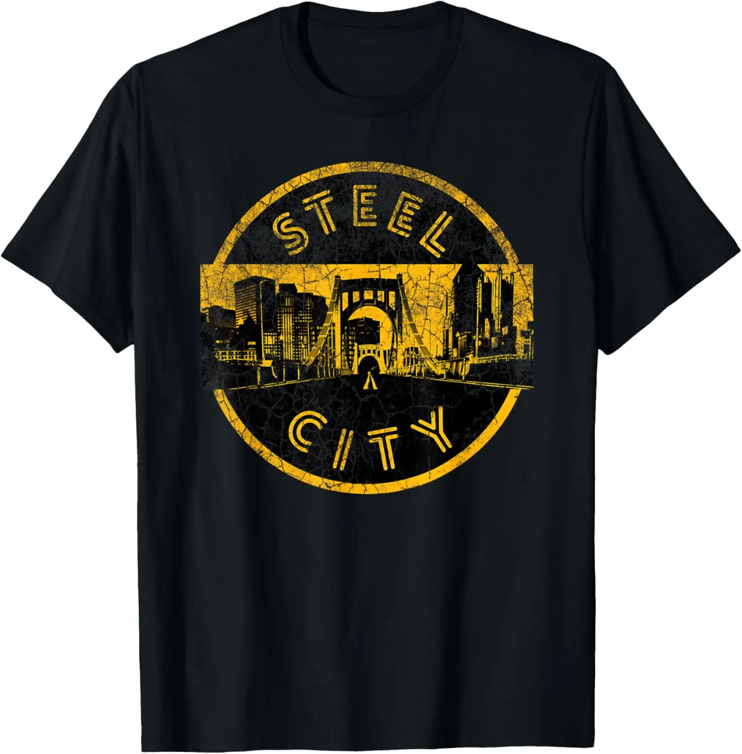 Pittsburgh Steel City Retro Skyline Bridge เสื้อยืดวินเทจ