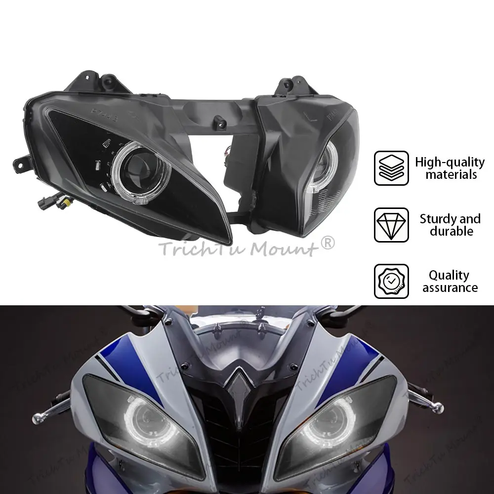 Front LED Headlight Assembly For Yamaha YZF R6 2008-2016 Motorcycle Accessories White Angel Eyes Hi/Lo Beam Head Light Lamp