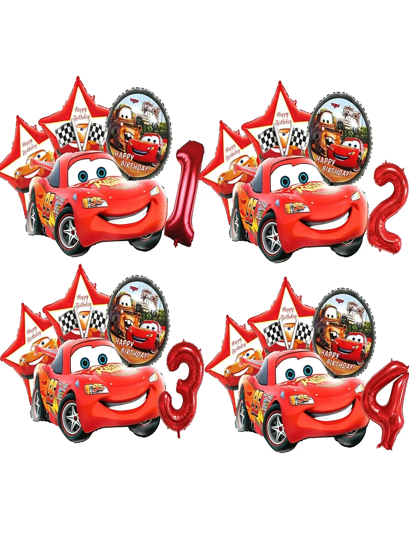 Cartoon-Rennwagen-Folienballons-Set Nummer 1-8, Geburtstagsparty-Dekoration, Heliumballon, Kinderparty-Zubehör, Requisiten, Geschenk