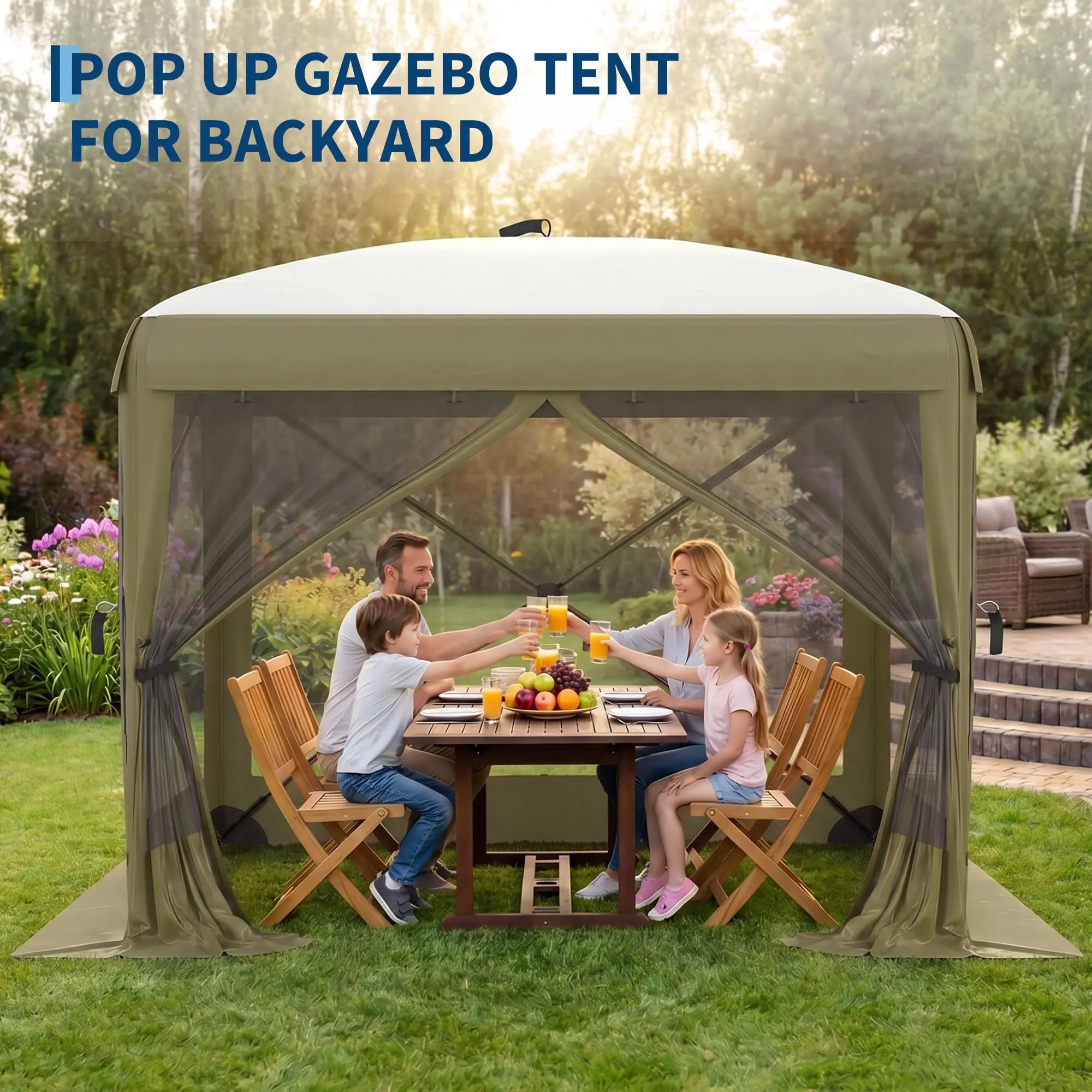 Spacious 8x8FT 11x11FT 12x12FT 6-Sided Pop-Up Shelter Screen Tent – Mesh Panels, Portable Hexagon Bug Shelter for Camping, Backyard, Patio – Easy Setup