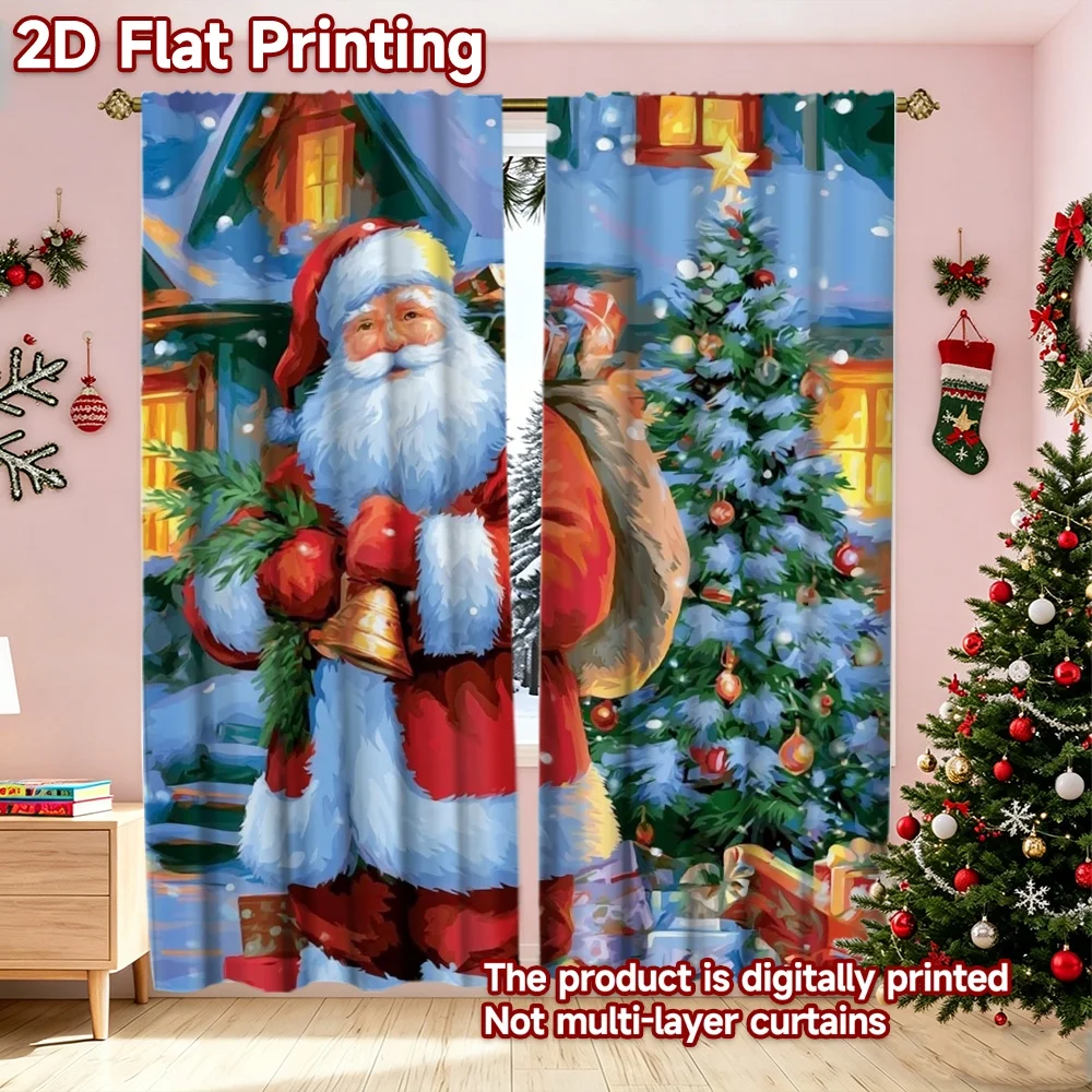 2D flat printing 2pcs Trend Christmas Curtains Christmas Santa and Tree Digitally printed polyester curtains Birthday Party for