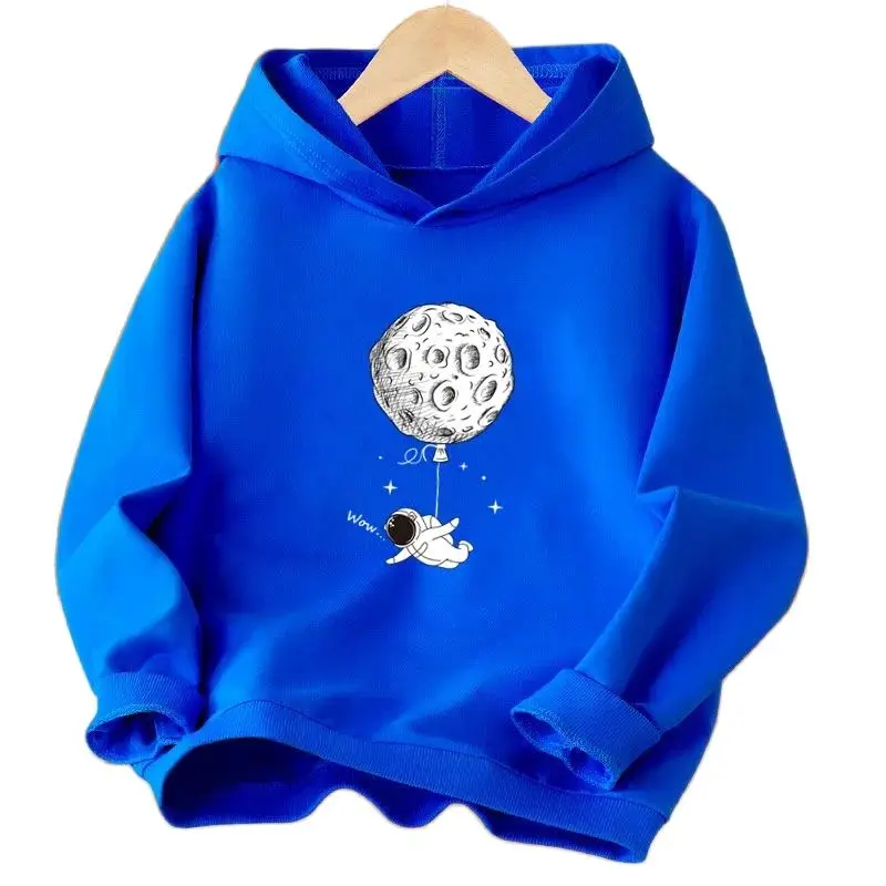 Cartoon Astronaut Flying In Space Hoodies Boys Fashion Pullover Hoody Loose Thin Hoodie Harajuku Clothes