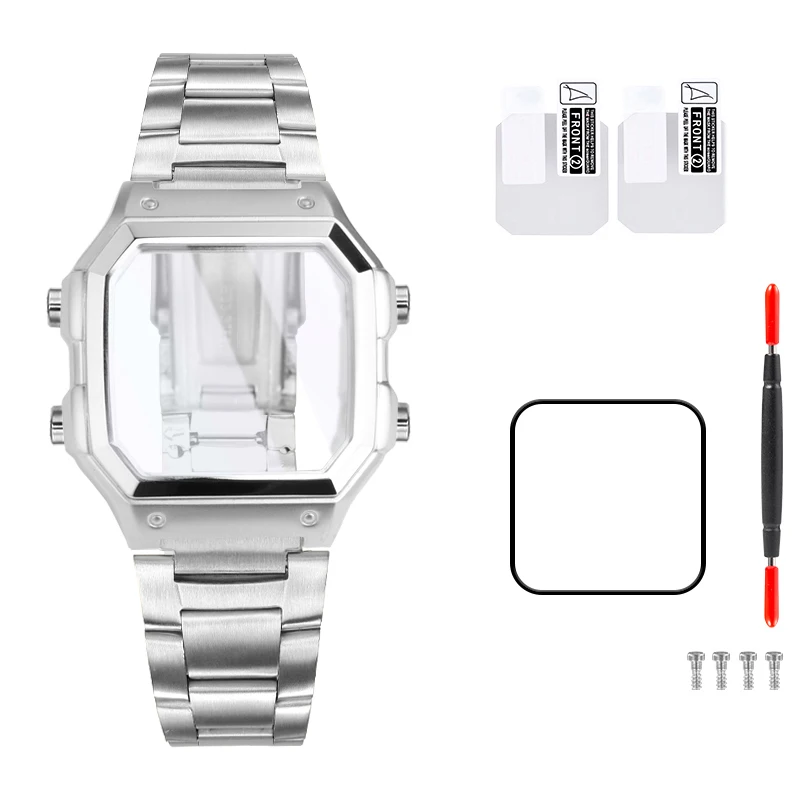 Für Casio AE1200 Gehäuse-Modifikationskit, Vollmetallgehäuse 3299, AE-1200 Lünetten-Glas-Wasserdichtungsring-Kit, 304 Edelstahlteile 6