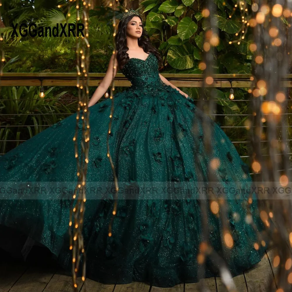 Customized Dark Green Quinceanera Dresses 2024 Appliques 3D Floral Sweetheart Sweet 16 Dress Vestidos De 15 Años Birthday Party